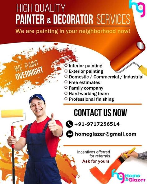 A good #paint job can #transform the #appearance of your #space. Our high quality #painting & #decorating service is like getting a new #house almost #overnight.  #home #glazer #interior #exterior #painting #contractor #professional #painters #home #office #house #decor #renovate #painter #decorator #designer #upscale #dreamhome #beautifulhome #dreamhome #luxaryhome #walls Painting Services Flyers, Stencil Texture, Painter Decorator, Paint Business, Painting Jobs, Custom Jeans Diy, Painting Website, Dinosaur Movie, Interior Design Template