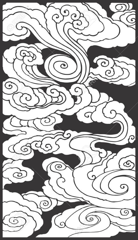 Japanese Tattoo Background, Cloud Japanese, Clouds Chinese, Chinese Illustration, Tattoo Background, Traditional Chinese Art, Cloud Tattoo, Japanese Drawings, Simple Line Drawings