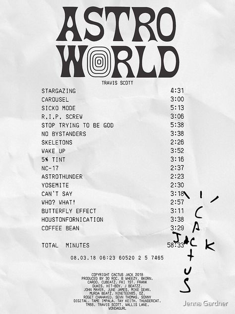 Astro World Travis Scott, Music Receipt, Travis Scott Album, Astro World, Album Receipt, Sneaker Posters, Beyond Imagination, Music Poster Ideas, Music Poster Design