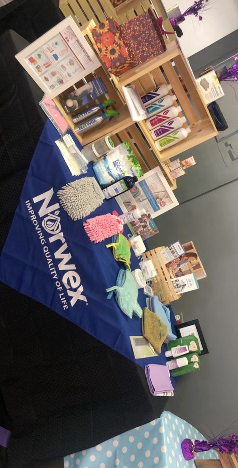 Norwex Vendor Display Norwex Vendor Display Ideas, Norwex Vendor Display, Vendor Display Table, Job Fair Booth, Vendor Events Displays, Business Techniques, Booths Ideas, Vendor Ideas, Norwex Party