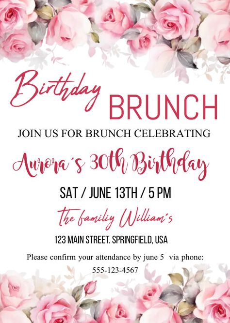 250  Free Templates for 'Birthday brunch' Brunch Invitations Template Free, Brunch Invitations Template, Pink Birthday Brunch, Lunch Invitation, Birthday Lunch, Kindle Book Cover, Promotional Flyers, 35th Birthday, Birthday Flyer