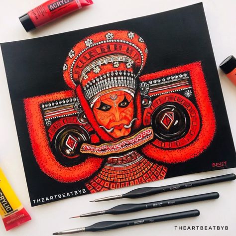 Theyyam Painting Acrylic, Theyyam Drawing Pencil, Theyyam Paintings, Theyyam Drawing, Theyyam Illustration, Kerala Tattoo, Theyyam Painting, Kerala Theyyam, Theyyam Art