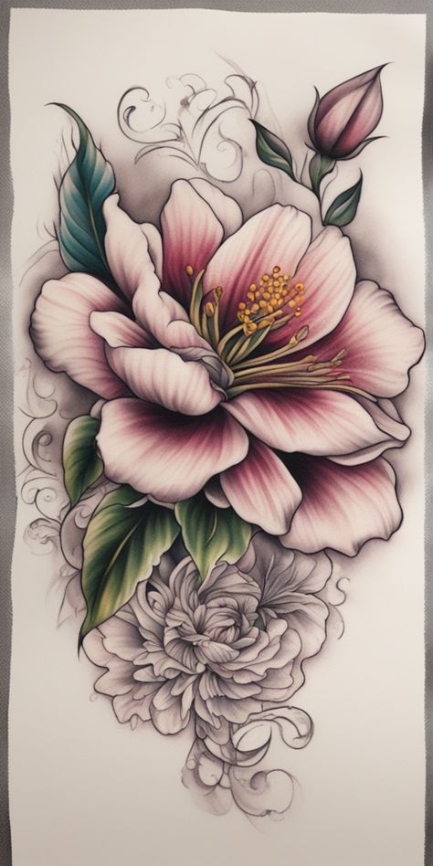 This is a colored, realism style tattoo image of a vibrant flower, meticulously designed with intricate details against a blank canvas, radiating a sense of natural beauty and artistic elegance. Coloured Lotus Flower Tattoo, Flower Iphone Wallpaper, Heart Drawing, Tattoo Stencil Outline, Realism Tattoo, Tattoo Design Book, Floral Drawing, Feminine Tattoos, Flower Tattoo Designs