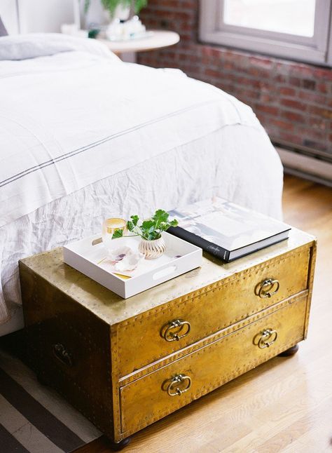 Having a "why didn't I think of that?!" moment with these creative ways to use the space at the end of the bed. End Of Bed Dresser, End Of Bed Ideas, Style Me Pretty Living, Bed Dresser, Loft Interior, White Kitchen Remodeling, Tiny Studio, Bedroom Deco, Bedroom Remodel