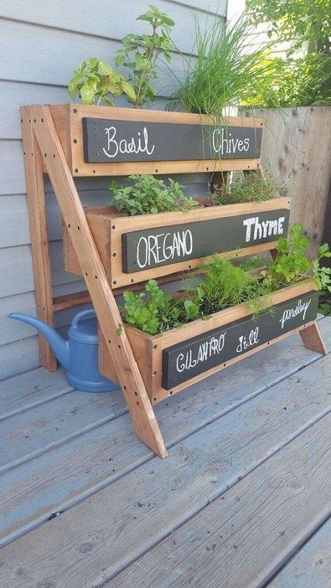 Porch Herb Garden Ideas, Ladder Herb Garden, Porch Herb Garden, Outdoor Design Ideas, Windowsill Herb Garden, Herb Garden Ideas, Aesthetic Gardening, Herb Garden Pallet, Garden Hacks Diy