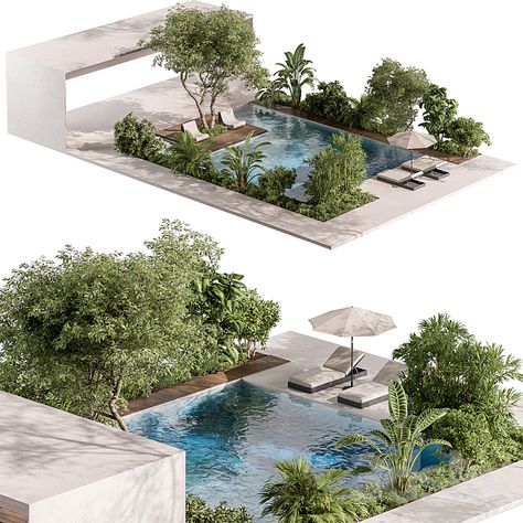 Landscape Furniture Backyard with Pool 88 - Other - 3D model Rooftop Landscape, Backyard With Pool, Landscape Furniture, Arch Presentation, 3d Pool, Pool Landscape, Pool Landscape Design, 3d Architectural Visualization, Sketchup Model