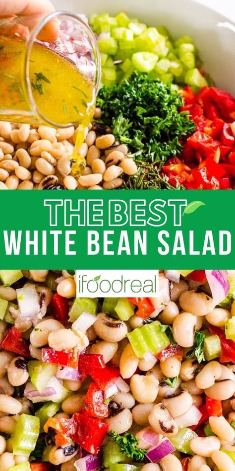 Salad With Olive Oil, White Bean Salad Recipes, Kidney Bean Salad, Bean Salads, Crunchy Veggies, Bean Salad Recipe, White Bean Salad, Bean Salad Recipes, Homemade Salad Dressing