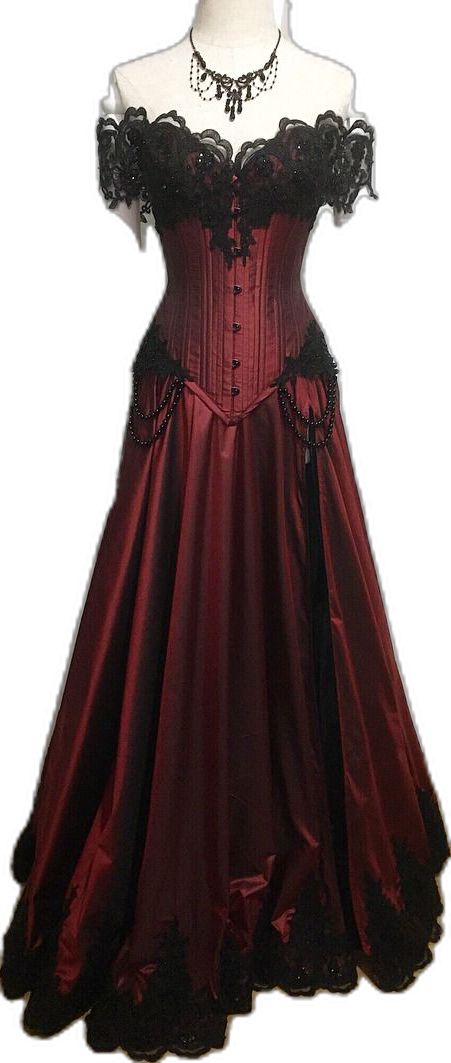 Red And Black Mermaid Dress, Wine Red And Black Dress, Red Goth Dress Prom, Gothic Prom Dress Red, Red And White Prom Dress, Prom Dresses Red And Black, Red Vintage Prom Dress, Vampire Ball Aesthetic, Romantic Gothic Fashion