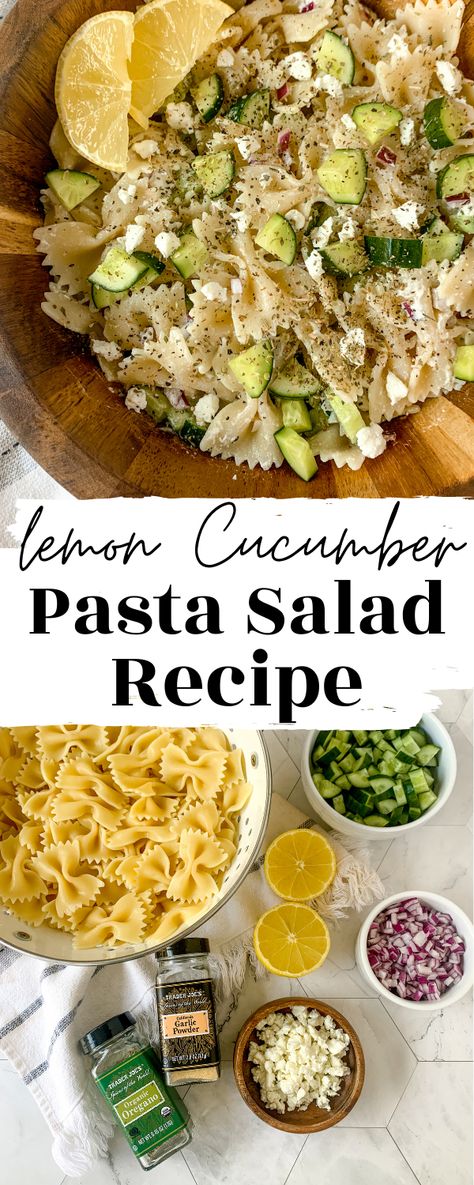 Pasta Salad Recipes No Cheese, Cold Pasta Meal Prep Healthy, Cucumber Feta Pasta Salad, Cucumber Recipes Dinner, Pasta With Cucumbers, Pot Luck Pasta Salad Recipes, Pasta Salad Recipes With Lettuce, Cold Pasta Salad Meal Prep, Feta Cucumber Pasta Salad