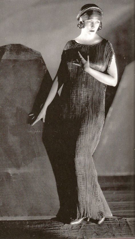 Natasha Rambova wearing a Delphos dress; 1924 Delphos Dress, Fortuny Dress, Fortuny Delphos, Mariano Fortuny, Rudolph Valentino, Paul Poiret, Pleated Gown, Vintage Blog, Black Tulips