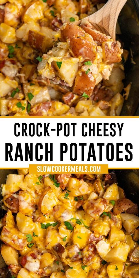 Cheesy Bacon Ranch Potatoes, Cheesy Ranch Potatoes, Crockpot Side Dishes, Potatoes Crispy, Zesty Ranch, Bacon Ranch Potatoes, Cheesy Ranch, Ranch Potatoes, Easy Crockpot Dinners