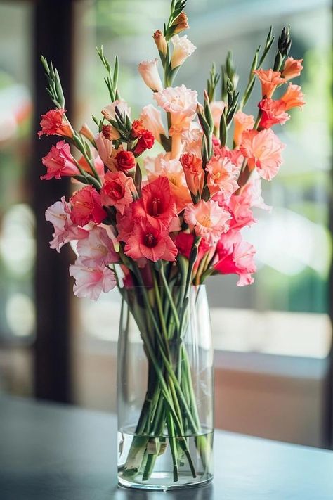 How To Arrange Gladiolus In A Vase: Floral Design Red Gladiolus Bouquet, Gladiola Flower Arrangements, Gladiolus Flower Arrangements, Gladiolus Bouquet, Red Gladiolus, Gladiolus Arrangements, Vase Styling, Gladiolus Bulbs, Gladiolus Flower