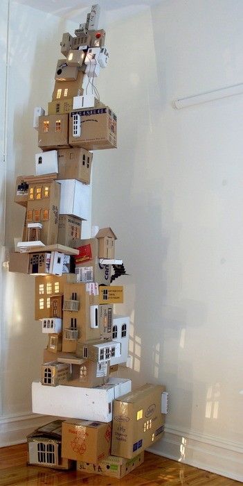 Dollhouse? Cardboard City, معرض فني, Cardboard House, Cardboard Art, Recycled Crafts, Imaginative Play, Box Art, Art Education, Kids Crafts