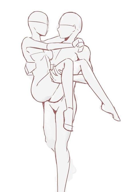 A Couple Hugging Drawing, Bridal Style Carry Drawing Base, Art Reference Romantic, Couple Anatomy Drawing, 2 People Drawing Poses Couple, Anime Carrying Someone Reference, Character Holding Character Pose, Arms Around Neck Couple Pose Drawing, People Holding Things Reference