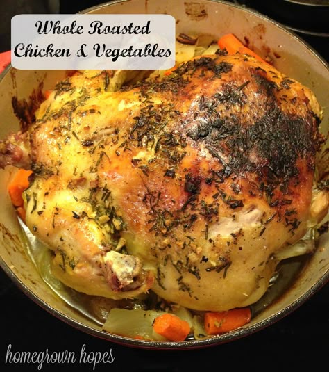 Whole Chicken With Stuffing, Dutch Oven Whole Chicken, Roasted Chicken And Vegetables, Dutch Oven Recipe, Whole Roast Chicken Recipe, Baking Chicken, Recipes French, Chicken Roast, Oven Recipe