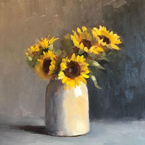 Rich Alexander’s Instagram post: “Before and after. #sunflower #sunflowers #stilllife #oilsketch #gardening #oilpainting #oilpainter #flower #yellowflowers #design…” Sunflower Still Life Painting, Sunflower Paintings, Sunflower Art Print, Oil Pastel Art, Sunflower Painting, Oil Painters, Pastel Art, Still Life Painting, Oil Pastel