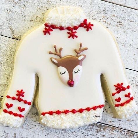 Ugly Christmas Sweater Cookies, Iced Christmas Cookies, Sweater Cookies, Ugly Sweater Cookie, Elf Cookies, Royal Icing Transfers, Reindeer Head, Winter Cookie, Candy Cane Christmas