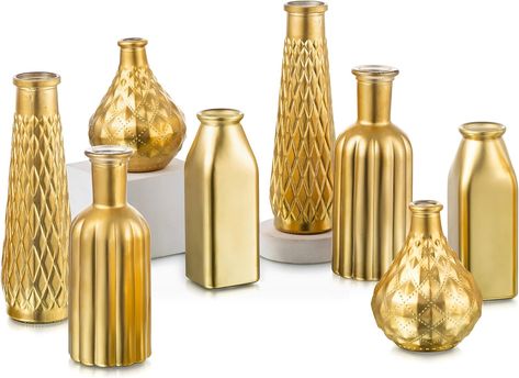 Glasseam Gold Vase for Flowers, Small Glass Vases for Decor, Modern Flower Vase Set of 8, Golden Decorative Vases for Home Decor, Aesthetic Gold Vases for Centerpieces Living Room Decorations #goldvase #centerpiece #tabledecor #diningdecor #gold #christmas #thanksgiving Gold Vase Flowers, Centerpieces Living Room, Modern Flower Vase, Home Decor Antique, Small Glass Vases, Aesthetic Gold, Gold Vase, Vase For Flowers, Decorative Vases