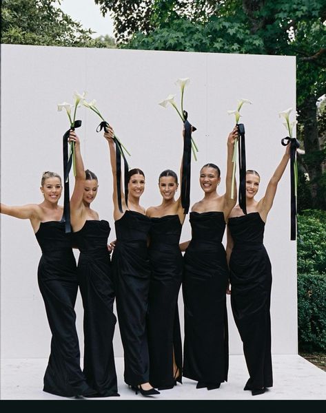 Black Braidsmaid Dresses Bridesmaid, Black And White Dress Code Wedding, Black Bridesmaid Dresses Mismatched, 007 Wedding, Black Bridesmaid Dress Mismatched, Black Tie Wedding Decor, Wedding Preparation Photos, Marrakech Wedding, Black Tie Bridesmaids