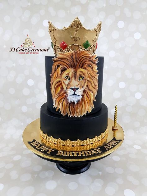 My Best Work Of Art Till Date, The Details Took Hours But The Outcome Was Pure Brilliance!! The Challenge In Creating The King of the Jungle Cake Completed And Worth Every Second Of Hard work. The The Edible Painting was created on a Fondant... Grandpa Birthday Cake, Cake Lion, Lion Birthday Cake, Africa Cake, Cat Cakes, Cake Design For Men, Cake For Boyfriend, Royal Cakes, Lion Birthday