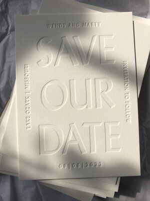 Modern Letterpress Invitations, 2024 Save The Date, Letterpress Save The Date With Photo, Custom Save The Date, Minimal Wedding Aesthetic, Modern Wedding Save The Date, Save The Date Design Ideas, Letter Press Save The Date, Wedding Invitations Letterpress