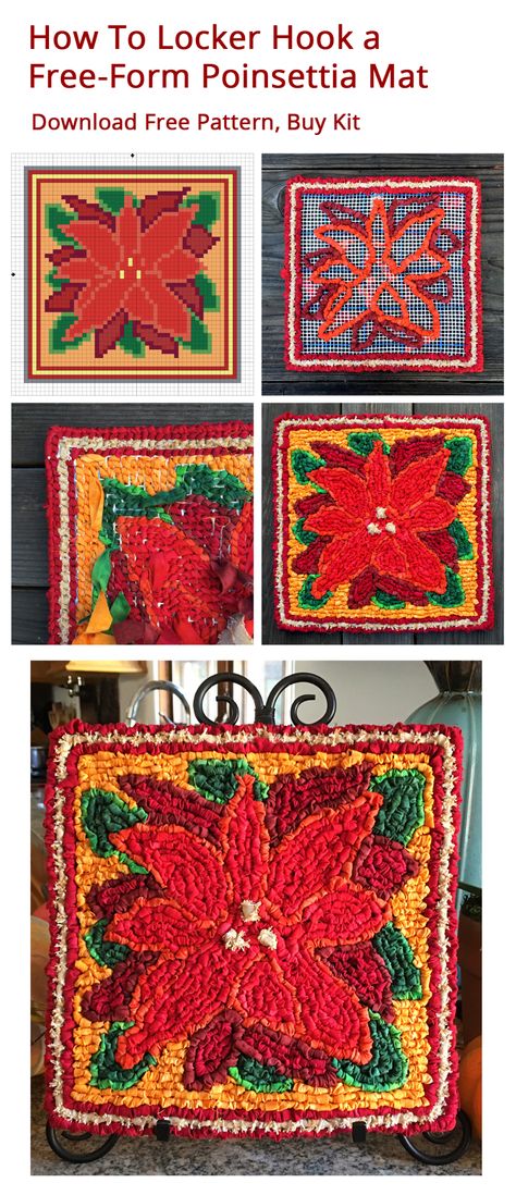 Locker Hooking a Vibrant Poinsettia Mat - Color Crazy Locker Rugs, Locker Hooking, Hook Rugs, Wonder Art, Projects For Adults, Latch Hook Rugs, Penny Rug, Rug Hooking Patterns, Fiber Texture