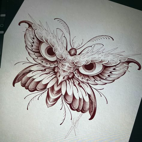 Butterfly With Feather Wings Tattoo, Mandela Owl Tattoo Design, Owl Woman Tattoo, Butterfly Owl Tattoo, Owl Leg Tattoos For Women, Owl Hand Tattoo For Women, Owl Moth Tattoo, Small Owl Tattoos For Women Simple, Owl Butterfly Tattoo