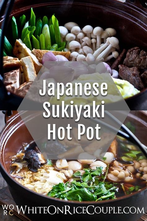 Easy Hot Pot Recipe, Chinese Hotpot Recipe, Sukiyaki Recipe Beef, Japanese Sukiyaki Recipe, Japanese Sukiyaki, Asian Hot Pot Recipe, Nabe Recipe, Japanese Meat, Hot Pot At Home