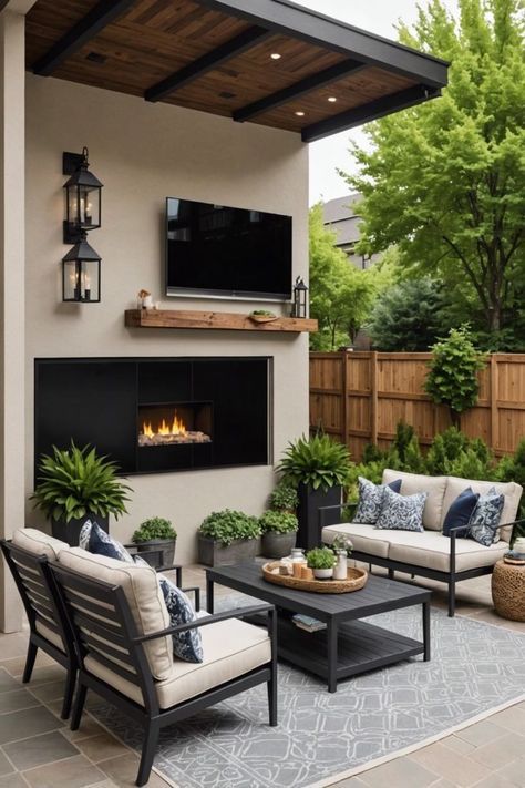 Backyard Deck Inspiration, Small Outside Patio Ideas, Living Area Decor Ideas, Indoor Patio Ideas, Patio Area Ideas, Living Area Decor, Outdoor Tvs, Deck Railing Ideas, Modern Patio Design