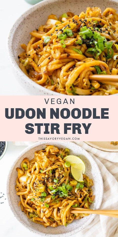 Noodle Cabbage Stir Fry, Udon Noodle Stir Fry, Vegan Udon Noodles, Vegan Udon, Udon Noodles Recipe, Fry Noodles, Teriyaki Stir Fry, Vegan Stir Fry, Noodle Stir Fry