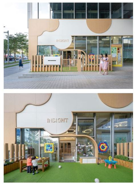 preschool interior-institute design Commercial Nursery Design, Kindergarten Kitchen Design, Modern Daycare Design Exterior, Early Learning Center Design, Preschool Classroom Interior Design, Modern Preschool Design, Preschool Design Interior, Preschool Exterior, Kindergarten Design Ideas