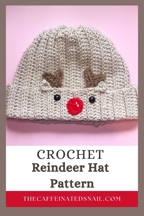 My Crochet Reindeer Hat Pattern is a perfect accessory for this holiday season. I mean what's Christmas without one or two reindeer? Crochet Snowman Hat Pattern, Christmas Tree Hat Crochet Pattern Free, Crochet Christmas Hat Pattern, Crochet Xmas Hats, Crochet Reindeer Hat, Crochet Santa Hat Free Pattern, Snowman Hat Pattern, Crochet Toddler Hat, Reindeer Crochet