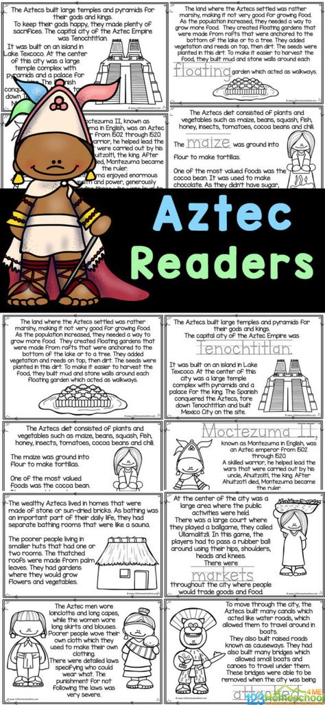 These Aztec worksheets are filled with information about the aztec culture for kids. Simply print the free printable on Aztecs for kids to read and learn as children colour the Aztec coloring pages. These Aztec worksheets are a great way to work on reading skills while learning about the people who lived in Mexico in the 14th and 15th centuries and how they survived in a marshy area. Use this free printable as part of a history or geography study for preschool, pre-k, kindergarten, first grade, Maya Inca Aztec Projects, Aztecs For Kids, Mexico For Kids, Aztec History, Pta Mom, Ancient Egypt For Kids, History Lessons For Kids, History Printables, Aztec Symbols