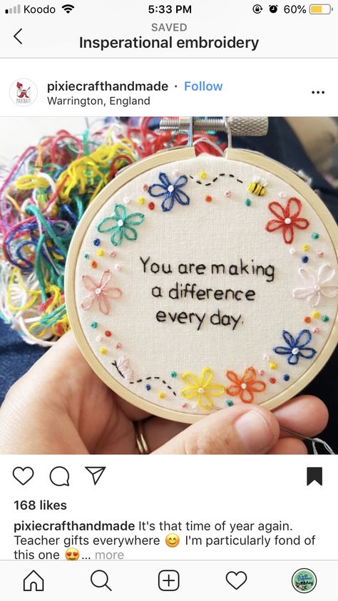 Embroidery Teacher, Teacher Embroidery, Embroidery Hand, Hand Stitch, Embroidery Gifts, Embroidery Hoop, Teacher Gift, Hand Stitching, Teacher Gifts