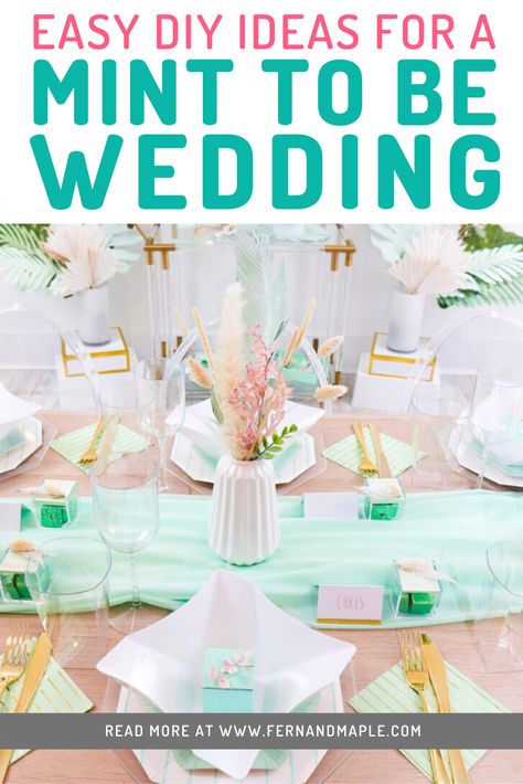 Lots of Easy DIY Wedding Ideas for a Mint to Be Color Palette. Including geometric shapes, Neo Mint Boutonnieres and soft cream and blush florals on the wedding cake. This theme can easily work for a mint to be bridal shower as well. See all the ideas and mint to be wedding inspiration on Fern and Maple www.fernandmaple.com Mint To Be Bridal Shower Theme, Diy Backyard Party, Mint Green Wedding Theme, Diy Party Background, Diy Party Table, Farm Party Decor, Geometric Wreath, Boho Party Decor, Rehearsal Dinner Themes