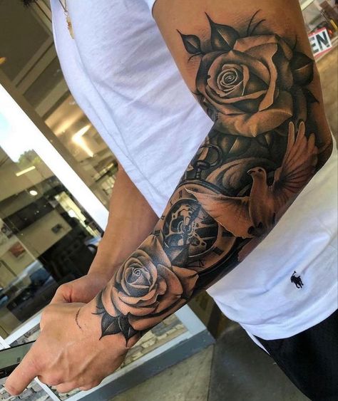 Half Arm Sleeve Tattoo, Quarter Sleeve Tattoos, Dove Tattoos, Cool Half Sleeve Tattoos, Female Tattoos, Om Tattoo, Tattoo Inspiration Men, Men Tattoos, Half Sleeve Tattoos For Guys