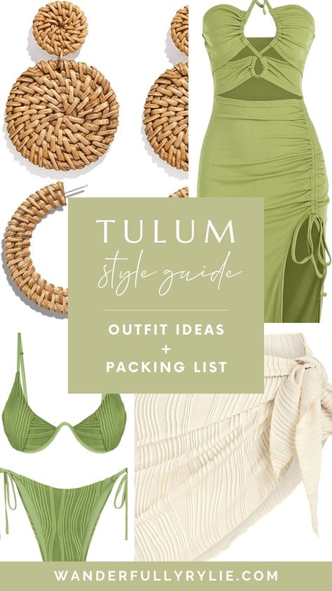 Tulum Packing List: What to Wear, Style Guide & Outfit Ideas | Wanderfully Rylie Tulum Style Clothing, Evening Vacation Outfits, Tequila Sunrise Beach Outfit, What To Pack For Tulum Mexico, What To Wear In Tulum Mexico, Mexico Club Outfit, Tulum Beach Club Outfits, Tulum Night Outfit, Tulum Party Outfit