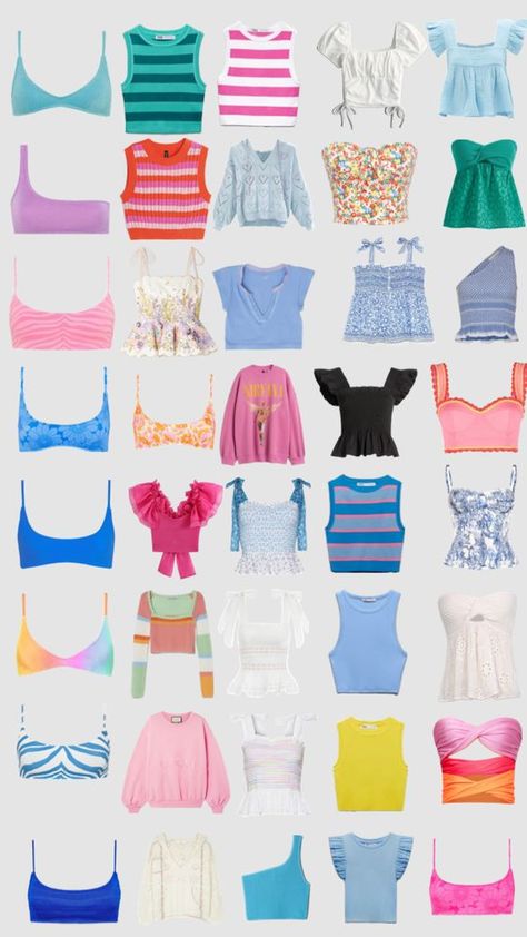 Cute Summer Outfits Colorful, Preppy Clothes For Summer, Summer 2024 Inspiration, Clothes For Summer 2024, Summer Clothes Collage, Preppy School Outfits Summer, Summer Clothing Brands, Summer Outfits And Where To Buy Them, Cute Preppy Tops