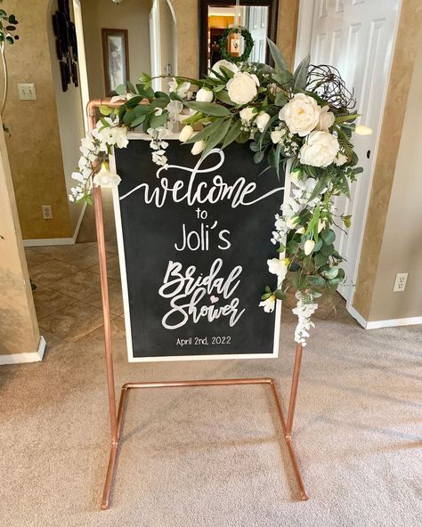 SAS Designs on Instagram: “Bridal Shower Decor #chalkboard #bridalshower #bridalshowerdecor #customchalkboard #weddingdecor #bridetobe” Wedding Shower Signs Diy, Bridal Shower Chalkboard Sign, Bridal Shower Chalkboard, Bridal Lunch, Diy Chalkboard Sign, Wedding Shower Signs, Cricut Air, Bridal Shower Decor, Framed Chalkboard