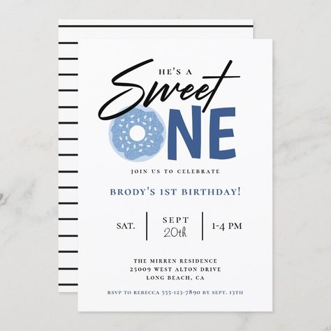 Donut Birthday Party, Blue Donuts, Boys 1st Birthday Party Ideas, Donut Birthday, 1st Birthday Party Invitations, 1st Birthday Party Themes, 1st Birthday Themes, First Birthday Themes, Baby Boy 1st Birthday