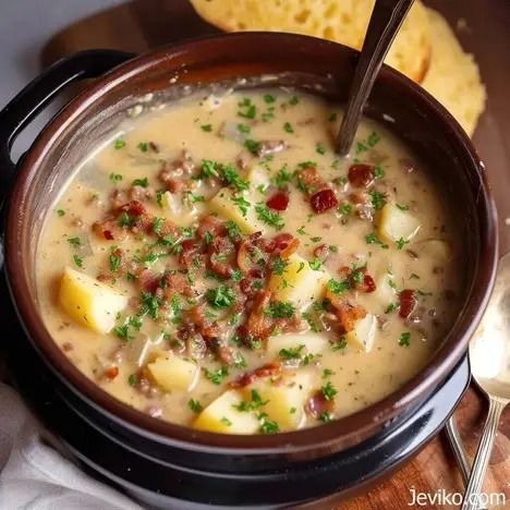 Slow Cooker Creamy Potato Bacon Soup - Life with Susan Potato Bacon Soup Recipe, Creamy Potato Bacon Soup, Cold Weather Recipes, Creamy Potato Soup Recipe, Bacon Soup Recipes, Soup Slow Cooker, Crockpot Soups, Bacon Chowder, Slow Cooker Bacon