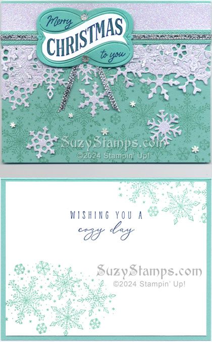 Stampin' Up! Christmas Cards - 2024-11 Class - Frozen Edges Stamp Set & Dies, Christmas Labels Stamp Set & Dies, Berry Burst, Old Olive & White Glimmer Specialty Paper, Summer Splash Bordered Ribbon, Gold & Silver Trim Combo Pack, Drusy Adhesive-Backed Embellishments, White Loose Snowflakes, Stampin’ Write Markers Snowflake Stampin Up Cards, Su Frozen Edges Cards, Stampin Up Frozen Edges Cards, Stampin Up Snowflake Cards, Stampin Up Frozen Edges, Sparkling Snowflakes Stampin Up Cards, Frozen Edges Stampin Up Cards, Connie Stewart Simply Simple Stamping, Stampin Up Christmas Cards 2024-2025