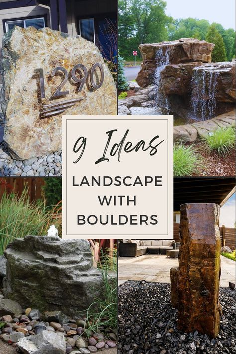 Many homeowners like utilizing natural stone to add highlights to paver patios, retaining walls, and even to fill in landscaping gaps. Would you prefer a new thought? Here are 12 rock landscaping ideas for your front yard to get you motivated. You may get inspiration for big stones in your outdoor projects, whether on a little or large size, by browsing through our selection of boulder landscaping ideas. Large Rocks Landscaping, Landscape Ideas Using Large Rocks, Front Yard With Boulders, Landscape Ideas With Large Rocks, Landscape With Boulders Front Yard, Boulder Landscaping Ideas Natural Stones, Large Rock In Landscaping, Using Stones In Landscaping, Backyard Boulder Landscaping