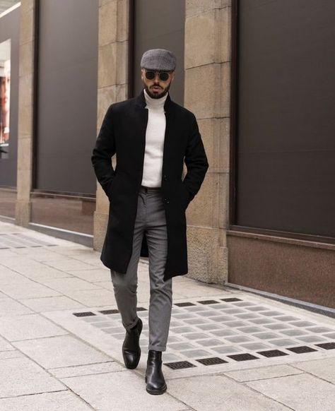 Men's Winter Fashion: 18 Stylish Outfit Ideas for 2023-2024 - mens-talk.online Winter University Outfits Men, France Outfits Winter Men, Men’s Paris Outfit, Men’s New York Winter Outfits, Mens Black Peacoat Outfit, Black Men Winter Fashion, Men's Winter Fashion, Winter Fashion Formal, European Fashion Winter