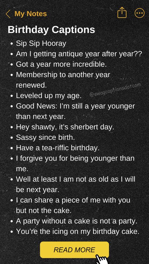 Discover the perfect 'Birthday Captions for Myself' to celebrate another trip around the sun! Whether you're looking for heartfelt, funny, or inspiring birthday quotes, find the best self-celebratory messages. Birthdays Quotes For Me, My Self Birthday Quotes, Happy Birthday To Myself Quotes Funny, Birthday Trip Captions, Birthday Wish For Self, Birthday Wish To Myself, Self Birthday Quotes Funny, Self Birthday Quotes Inspirational, Happy Birthday To Me Captions