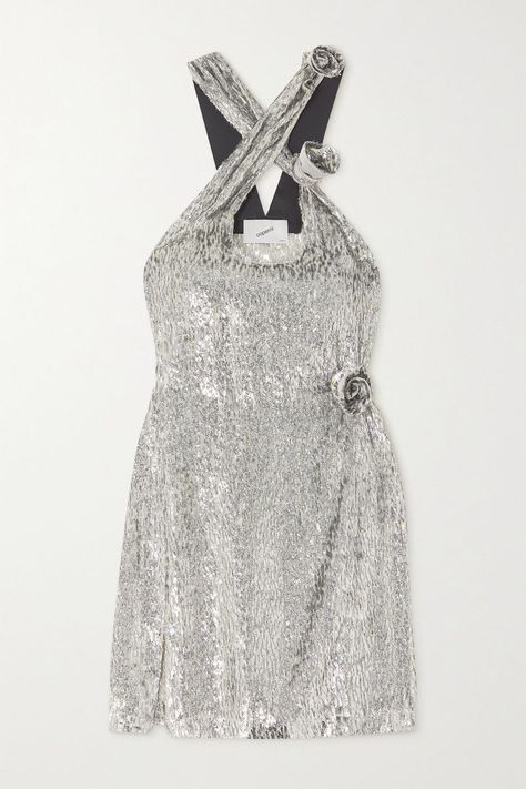 Silver Mini Dress Party, Coperni Dress, Light Up The Dance Floor, Silver Mini Dress, Bold Lipstick, Sequin Outfit, Mini Robes, Luxury Women Fashion, Dr Closet