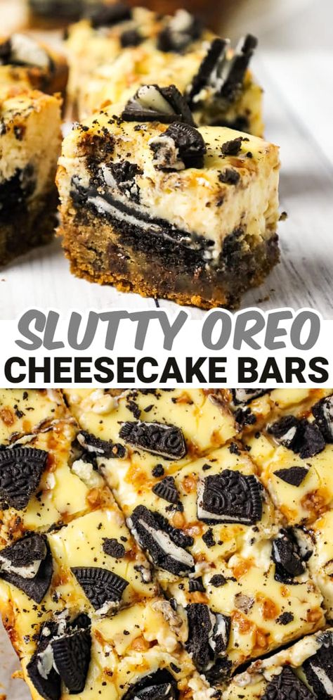 Toffee Oreo Dessert, Oreo Dessert For A Crowd, Desserts For Big Crowds, Oreo Chocolate Chip Cheesecake Bars, Chocolate Chip Oreo Brownie Bars, Oreo Cookie Dough Cheesecake, Oreo Cheesecake Bars Easy, Skor Cheesecake Recipes, Cookie Monster Cheesecake Bars