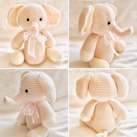 Crochet Elephant Pattern Free, Crocheted Elephant, Amigurumi Elephant Pattern, Crochet Elephant Pattern, Elephant Applique, Crochet Toys Free, Crochet Teddy Bear Pattern, Animal Knitting Patterns, Crochet Cat Pattern