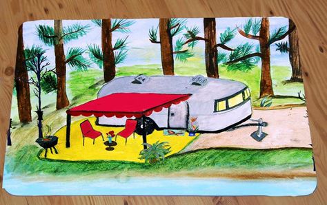 Retro air stream camper by the lake comfort foam floor mat available in 3 sizes 50 oz Mat, 100% Polyester with 11 oz Needle Punch Felt Surface for the image and Tan Urethane Back. Great for camper fun decor. Retro Travel Trailers, Air Stream, Beach Theme Living Room, Airstream Campers, Outdoor Floor Mats, Vintage Airstream, Retro Campers, Lake Art, By The Lake