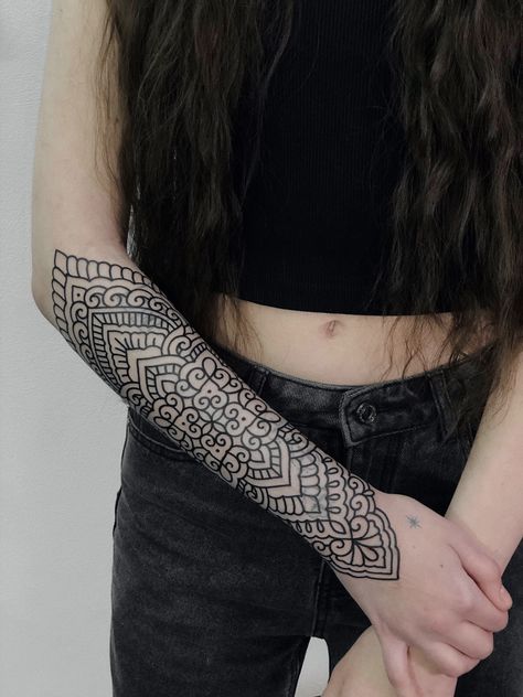 #tattoos #blacktattoos #blackink #ornamentaltattoos #ornamental Ornamental Forearm Tattoo, Forearm Tattoo, Black Tattoos, Tattoo Ideas, Tattoos, Quotes